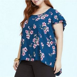 Torrid Blue Floral Blouse